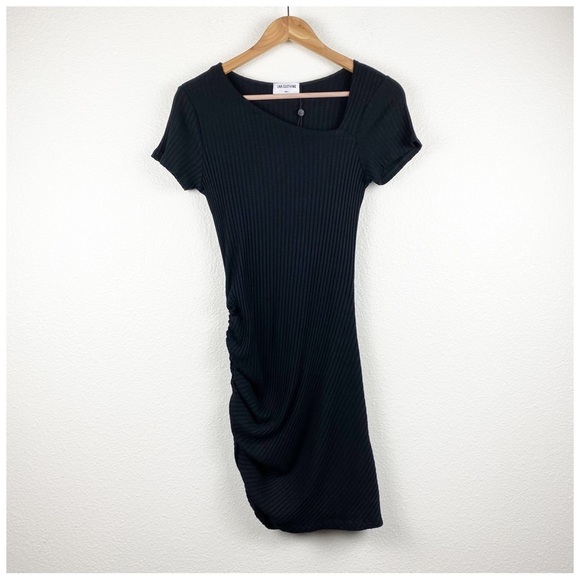 LNA Black‎ Ribbed Asymmetric Ruched Dress Size Small - Picture 3 of 10